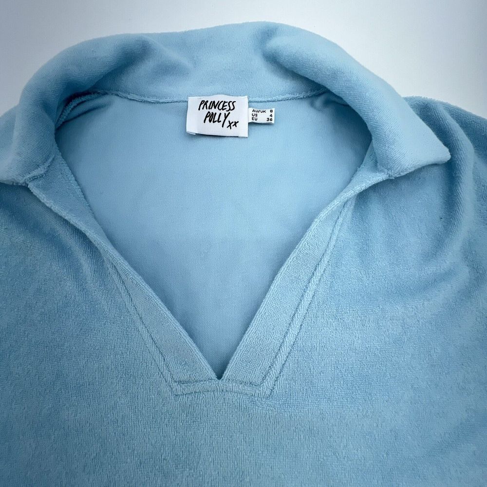 Princess Polly Terry Cloth Light Blue Crop Top Size 4 - Picture 4 of 4